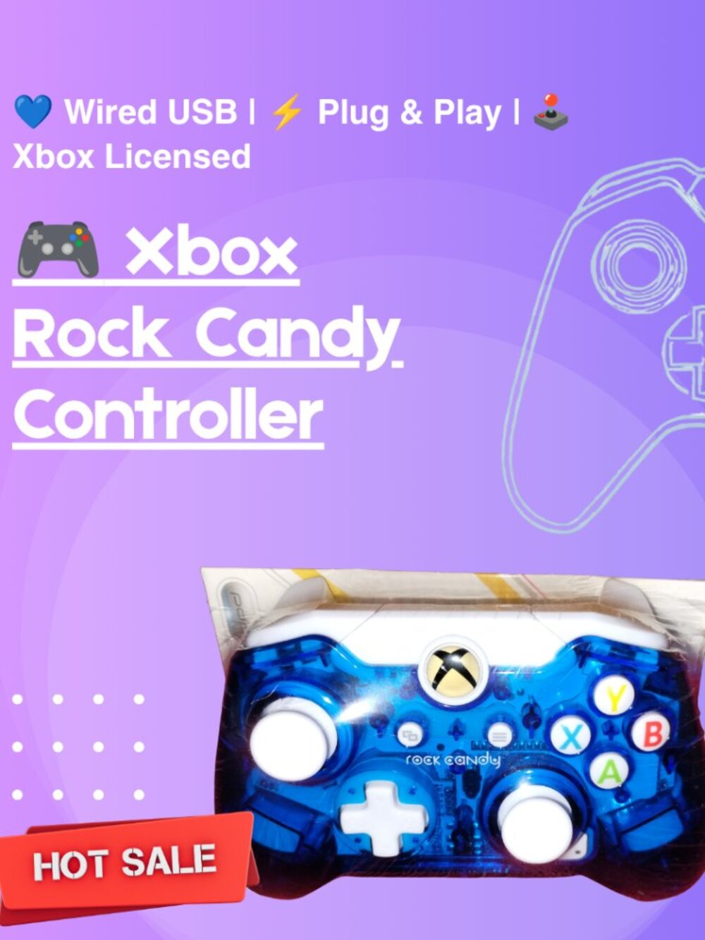 Xbox Rock Candy Wired Controller - Translucent Blue, Brand New